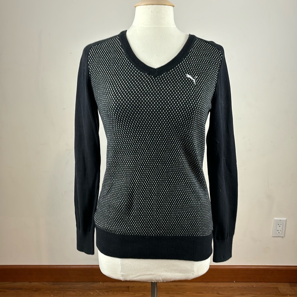 Vintage Puma black and white v neck sweater. Size small